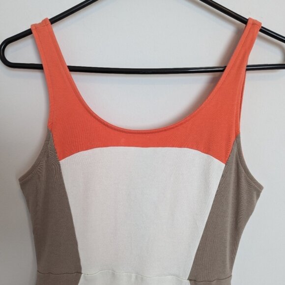 Express flare mini dress orange white tan color block size XS - Picture 2 of 9